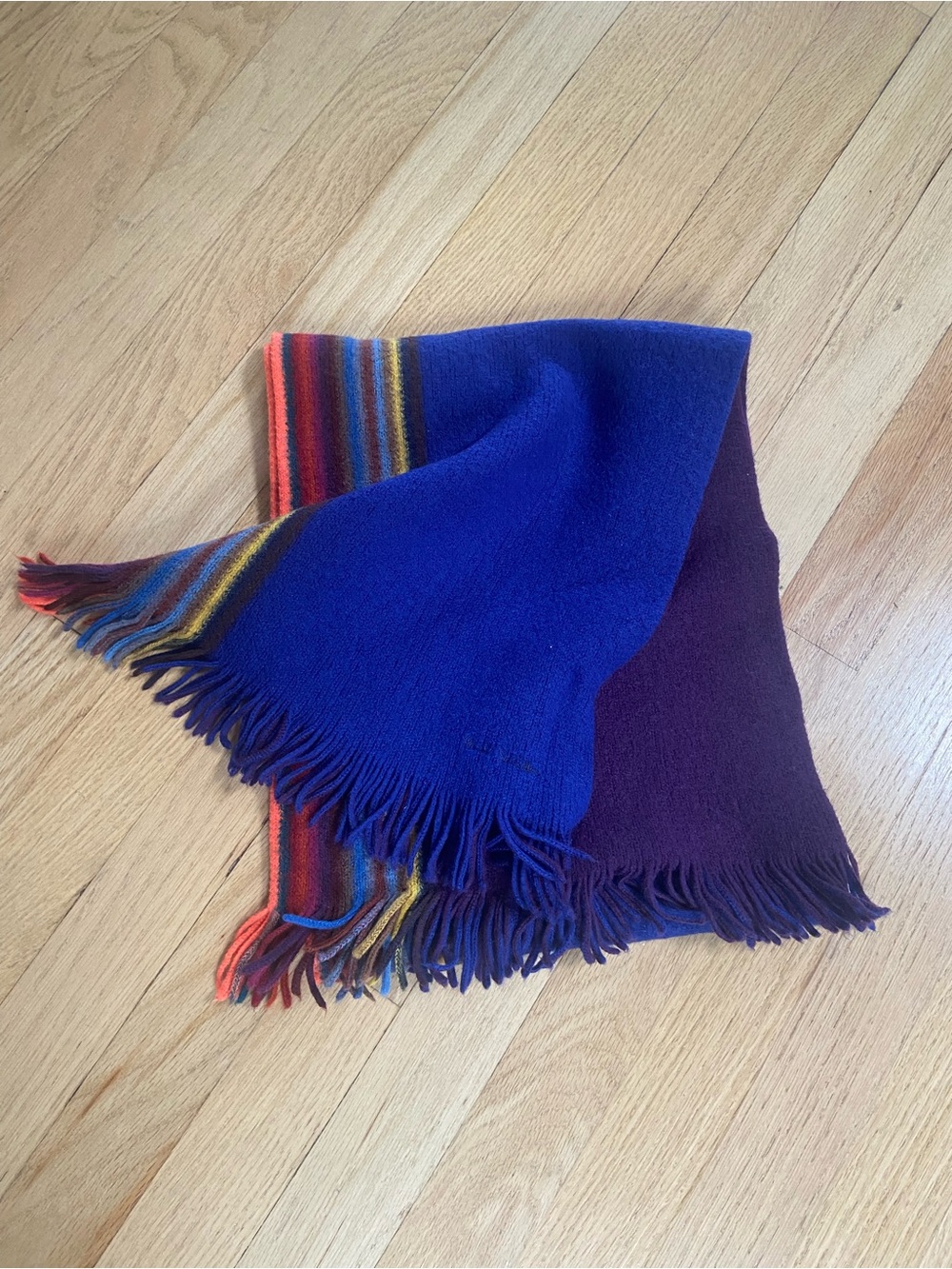 PAUL SMITH 100% Wool Thick Scarf Blue Purple Navy Striped Stripes 55 x 11 EX